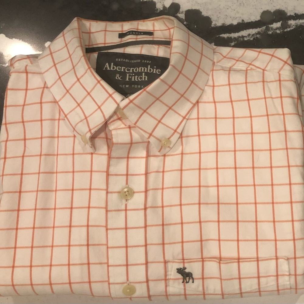 Abercrombie & Fitch Vintage Men's White and Orange Grid Shirt